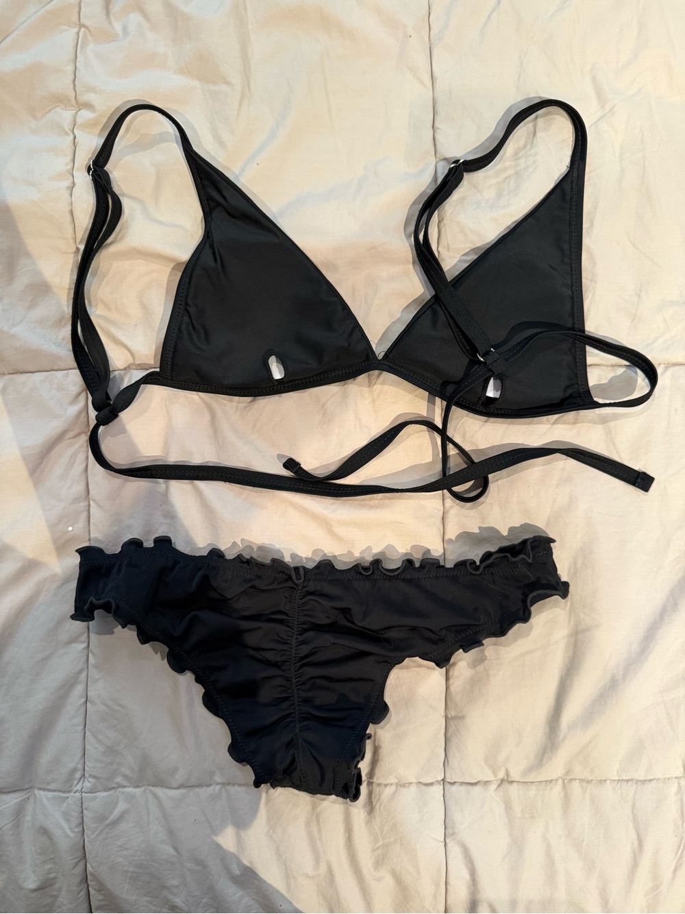 Black Ruffle Bikini Set - Triangle Top & Ruffled Bottoms - Picture 2 of 2